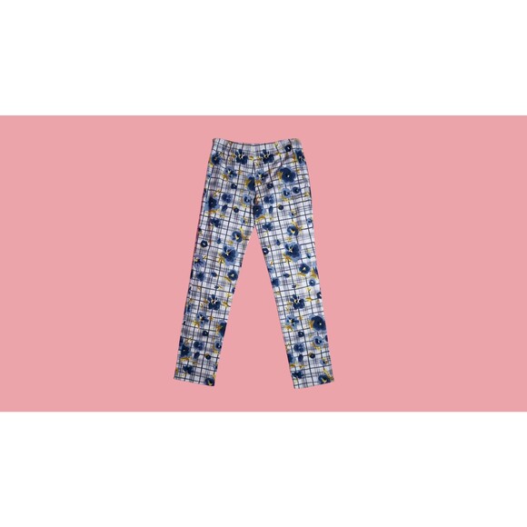 Y2K. MOSCHINO CHEAP and CHIC Watercolor Floral Grid Print Trousers. Medium AS IS - Picture 2 of 9